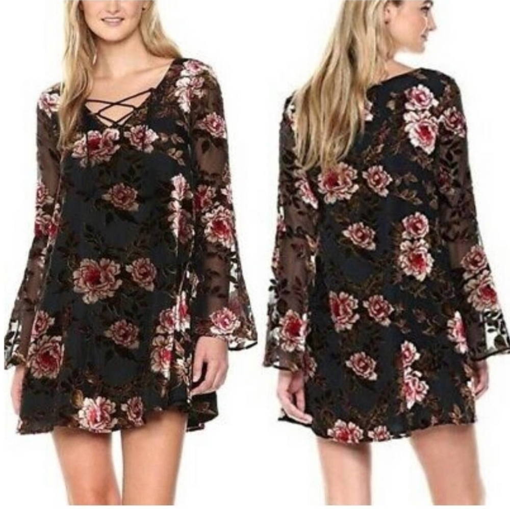 NWT Cupcakes And Cashmere Valda Velvet Burnout Dress Mini Small Floral